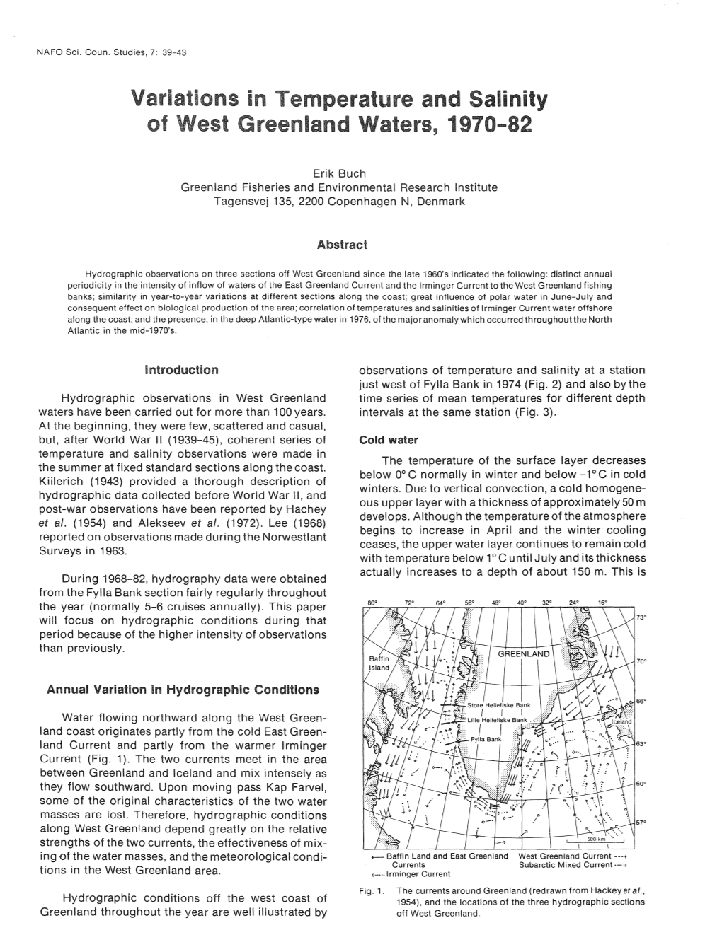 Variations in Temperature and Salinity of West Greenland Waters, 1970-82