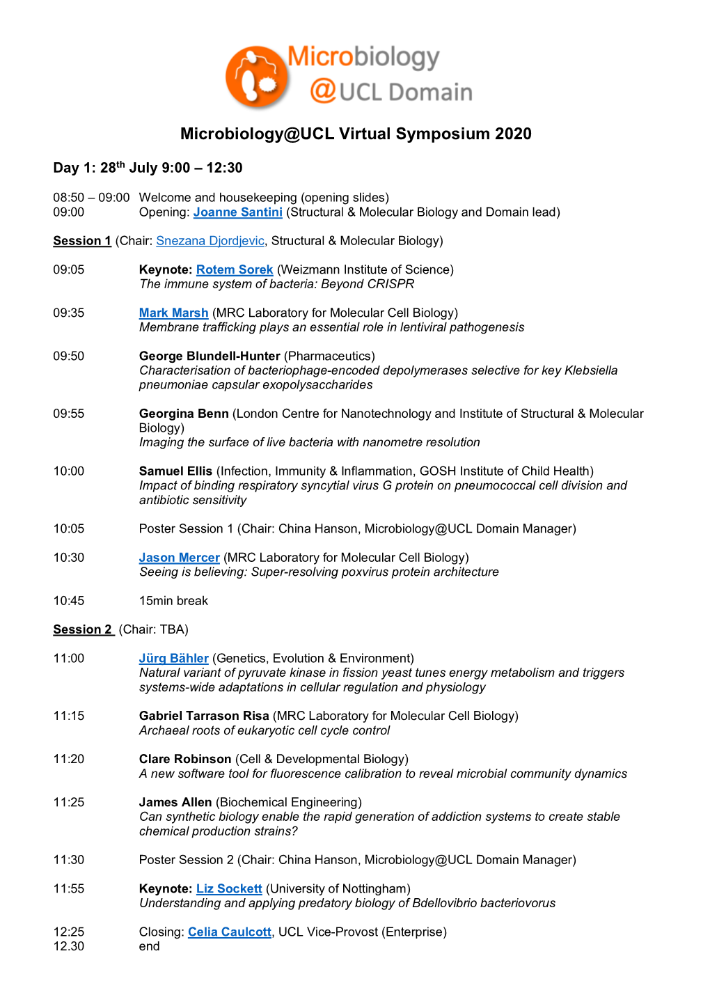 Microbiology@UCL Virtual Symposium 2020