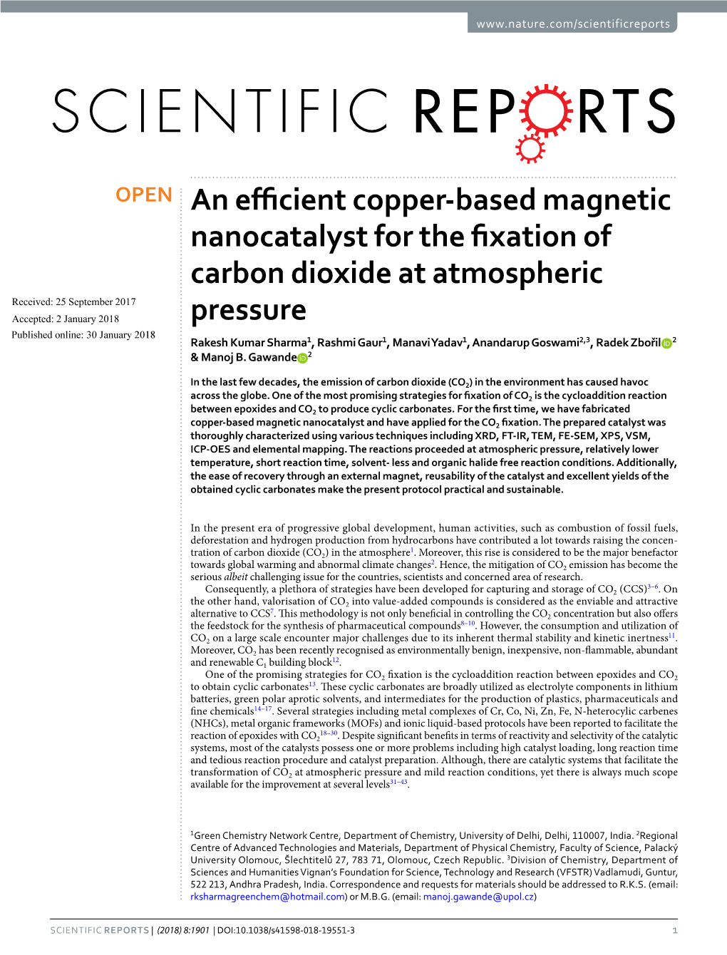 An Efficient Copper-Based Magnetic Nanocatalyst for the Fixation