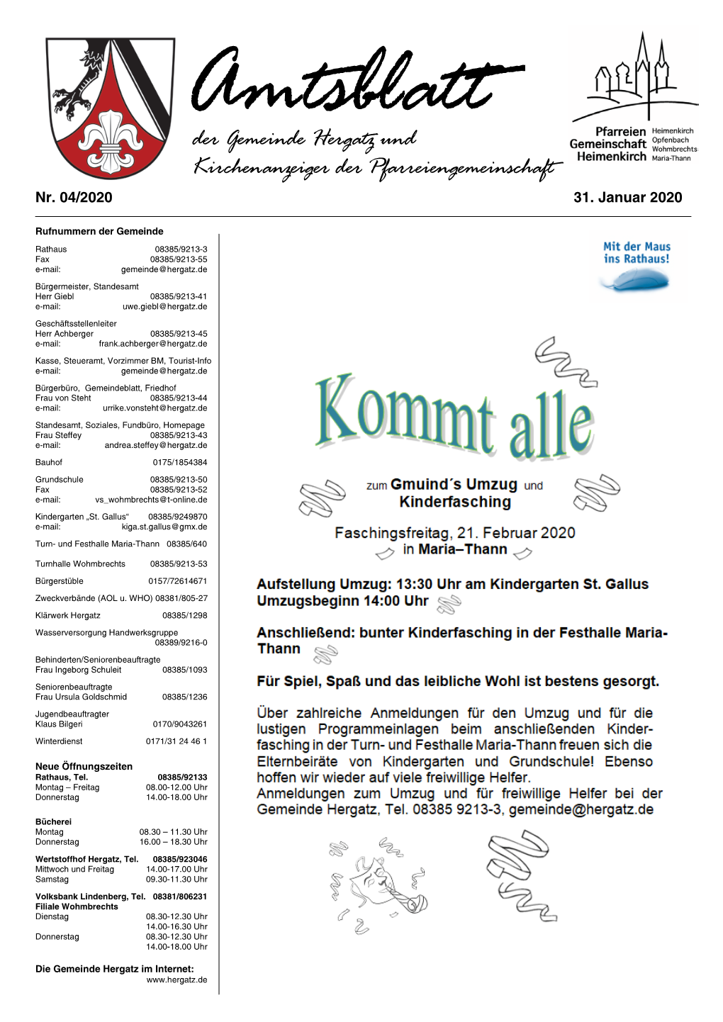 Amtsblatt Der Gemeinde Hergatz Und Kirchenanzeiger Der Pfarreiengemeinschaft