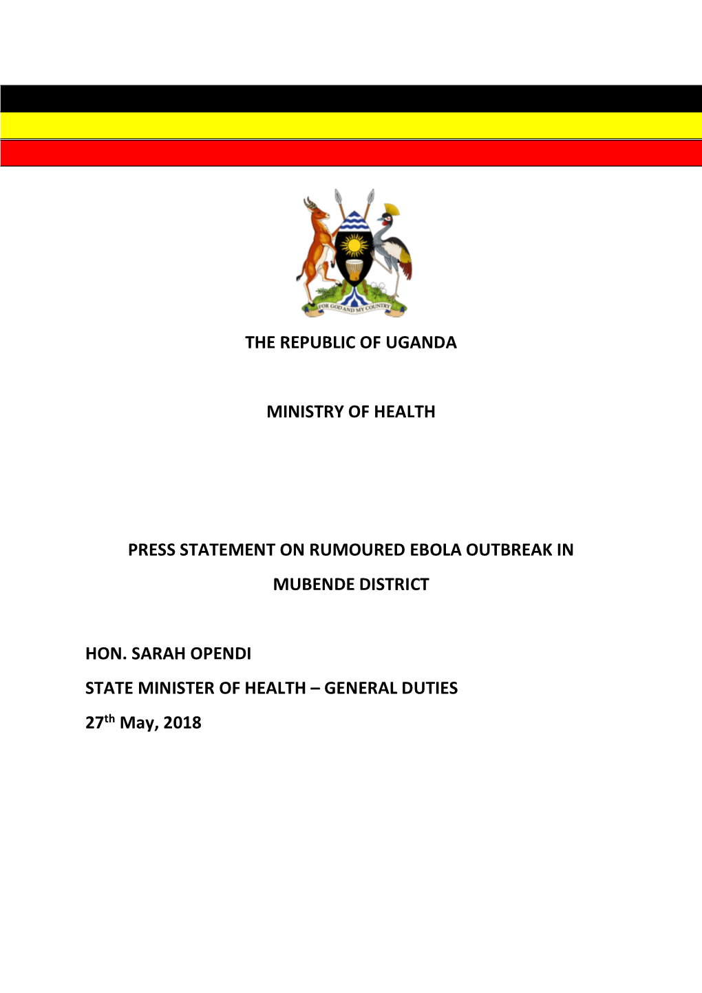 The Republic of Uganda Ministry of Health Press