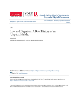 Law and Digestion: a Brief History of an Unpalatable Idea Dan Priel Osgoode Hall Law School of York University, Dpriel@Osgoode.Yorku.Ca