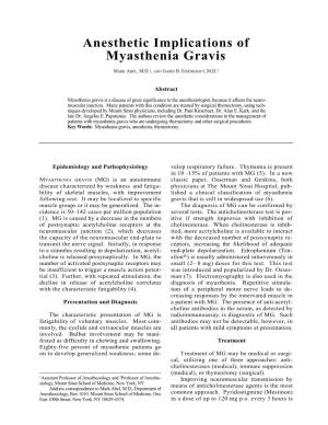 Anesthetic Implications of Myasthenia Gravis