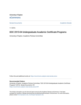 DOC 2015-04 Undergraduate Academic Certificate Programs