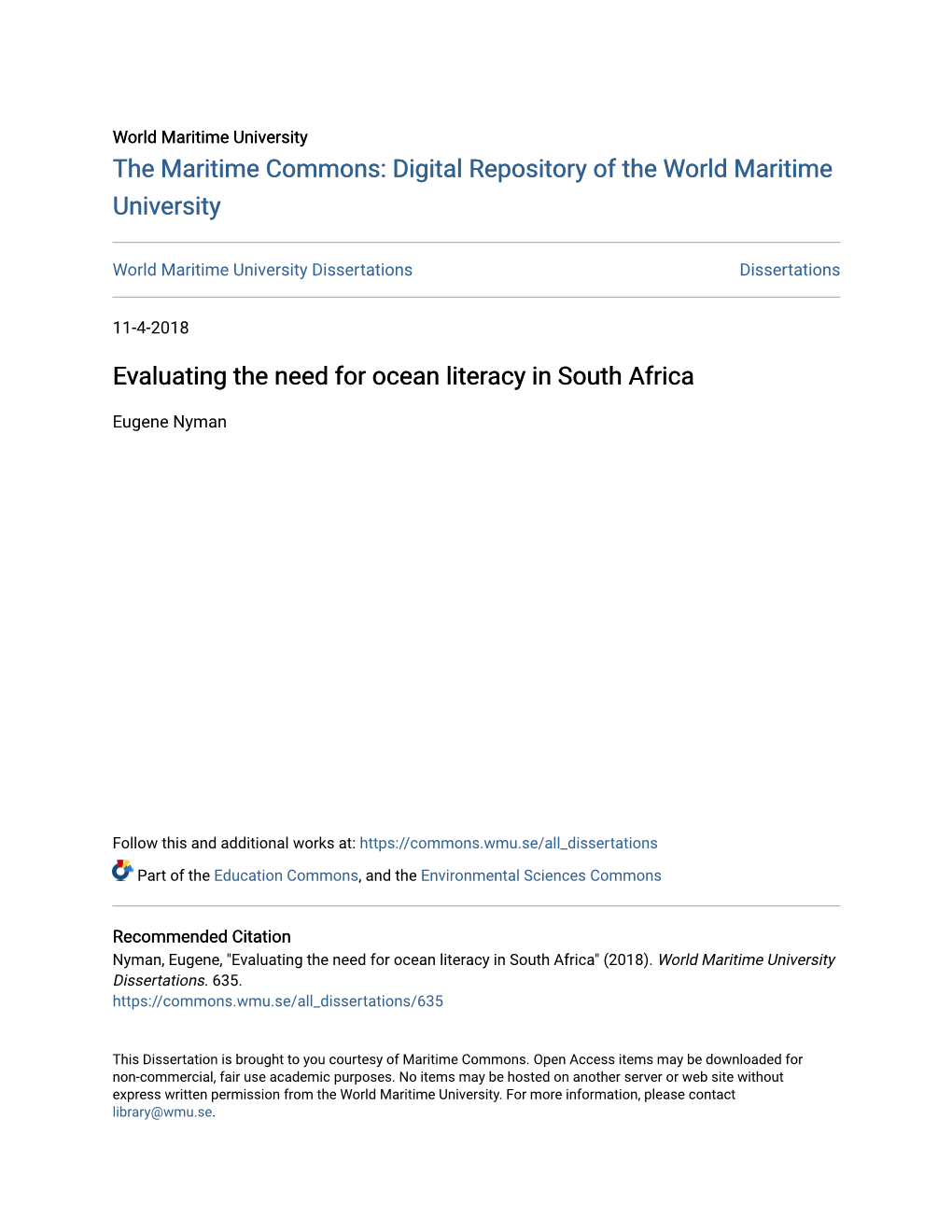 Evaluating the Need for Ocean Literacy in South Africa