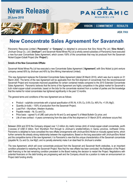 New Concentrate Sales Agreement for Savannah