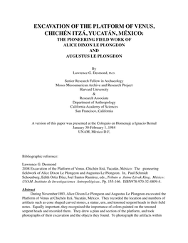 Excavation of the Platform of Venus, Chichén Itzá, Yucatán, México: the Pioneering Field Work of Alice Dixon Le Plongeon and Augustus Le Plongeon