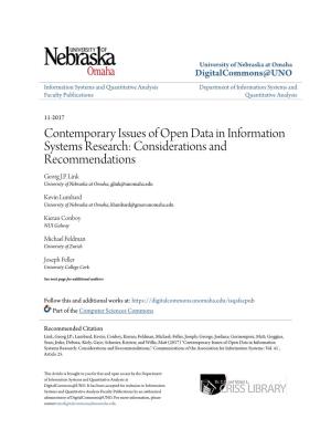 Contemporary Issues of Open Data in Information Systems Research: Considerations and Recommendations Georg J.P