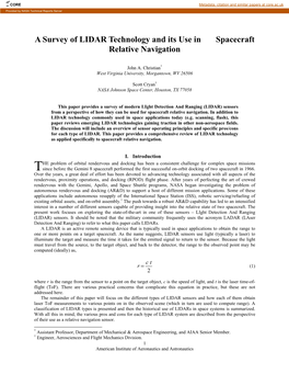 A Survey of LIDAR Technology and Its Use in Spacecraft Relative Navigation