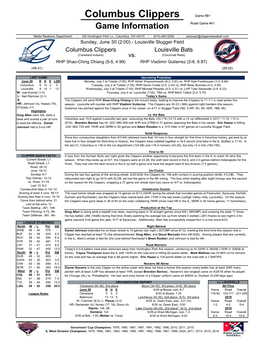 Columbus Clippers Game #81 Game Information Road Game #41
