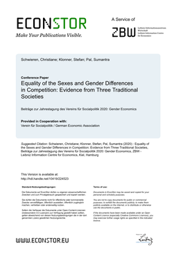 Equality of the Sexes and Gender Differences in Competition: Evidence from Three Traditional Societies