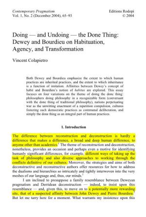 Dewey and Bourdieu on Habituation, Agency, and Transformation