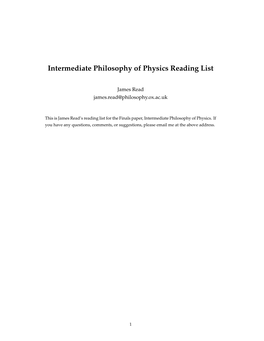 Intermediate Philosophy of Physics Reading List
