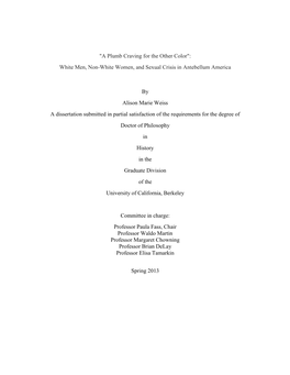 White Men, Non-White Women, and Sexual Crisis in Antebellum America