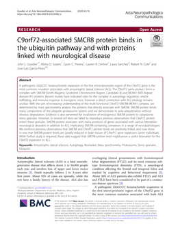 C9orf72-Associated SMCR8 Protein Binds in the Ubiquitin Pathway and with Proteins Linked with Neurological Disease John L
