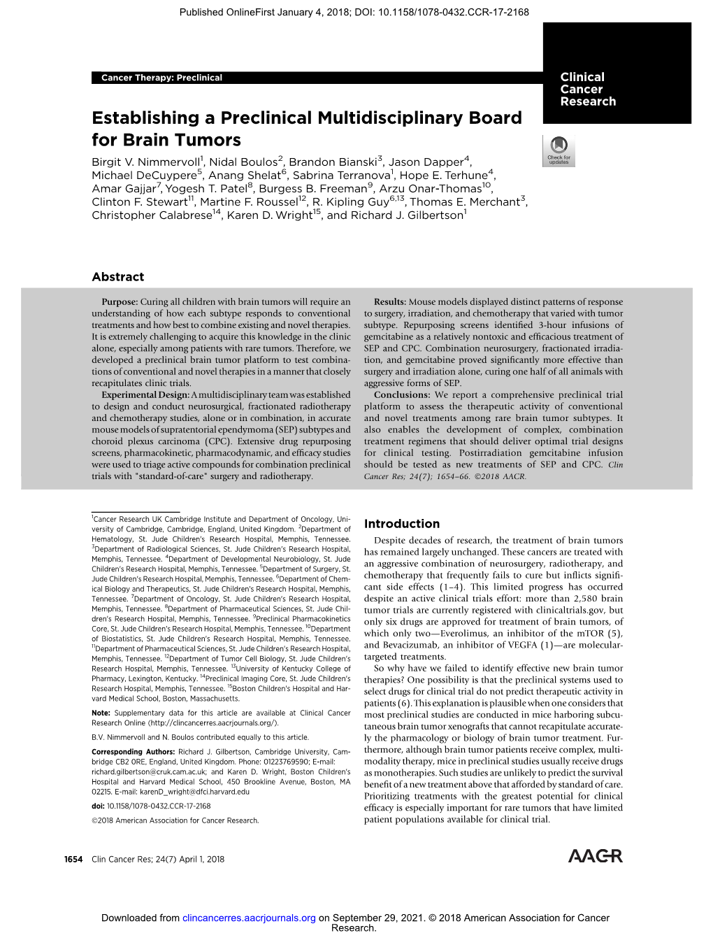 Establishing a Preclinical Multidisciplinary Board for Brain Tumors Birgit V