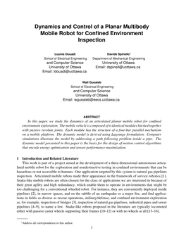 Dynamics and Control of a Planar Multibody Mobile Robot for Conﬁned Environment Inspection