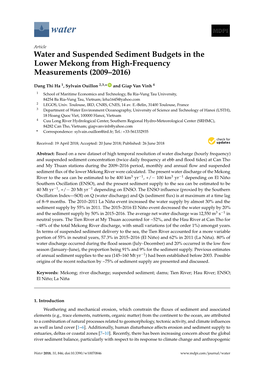 Water and Suspended Sediment Budgets in the Lower Mekong from High-Frequency Measurements (2009–2016)