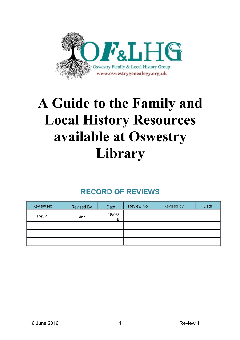 A Guide to the Family and Local History Resources Available at Oswestry Library