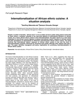 Internationalization of African Ethnic Cuisine: a Situation Analysis