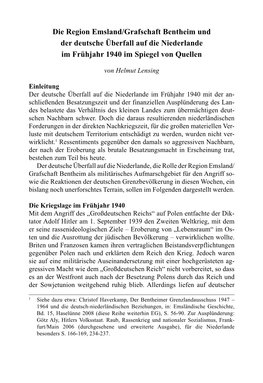 Die Region Emsland/Grafschaft Bentheim Und Der Deutsche Überfall Auf Die Niederlande Im Frühjahr 1940 Im Spiegel Von Quellen