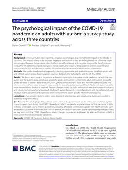 The Psychological Impact of the COVID-19 Pandemic on on Adults with Autism