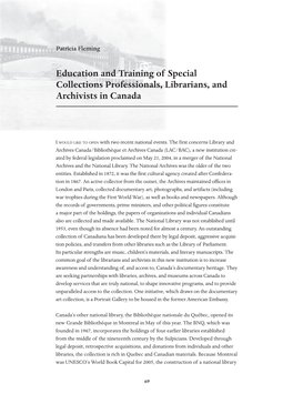 Education and Training of Special Collections Professionals, Librarians, and Archivists in Canada