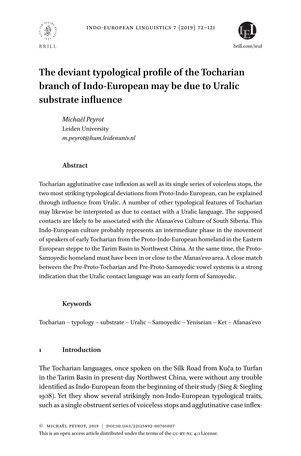 The Deviant Typological Profile of Thetocharian Branch of Indo