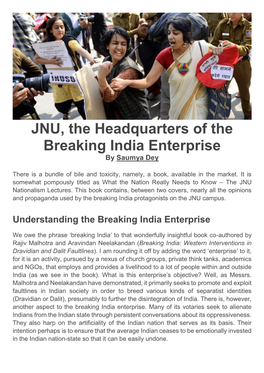 JNU, the Headquarters of the Breaking India Enterprise by Saumya Dey