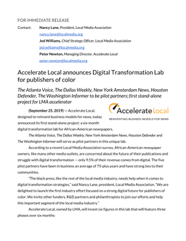 Accelerate Local Announces Digital Transformation Lab for Publishers of Color