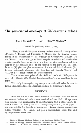 The Post-Cranial Osteology of Chilonycteris Psilotis