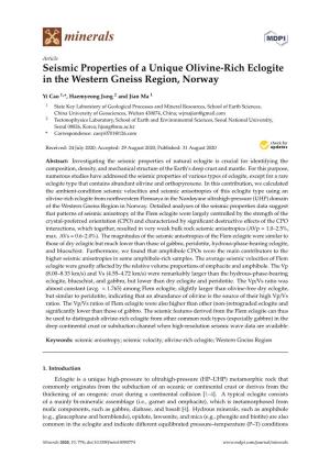 Seismic Properties of a Unique Olivine-Rich Eclogite in the Western Gneiss Region, Norway