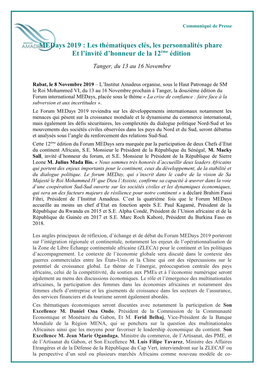 Medays 2019 : Les Thématiques Clés, Les Personnalités Phare Et L’Invité D’Honneur De La 12Ème Édition Tanger, Du 13 Au 16 Novembre