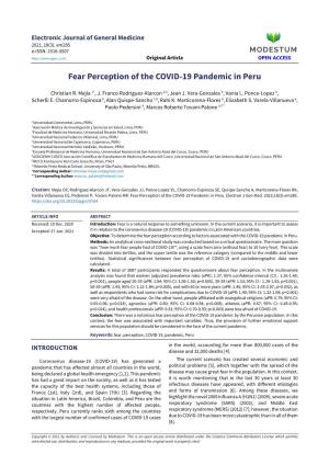 Fear Perception of the COVID-19 Pandemic in Peru