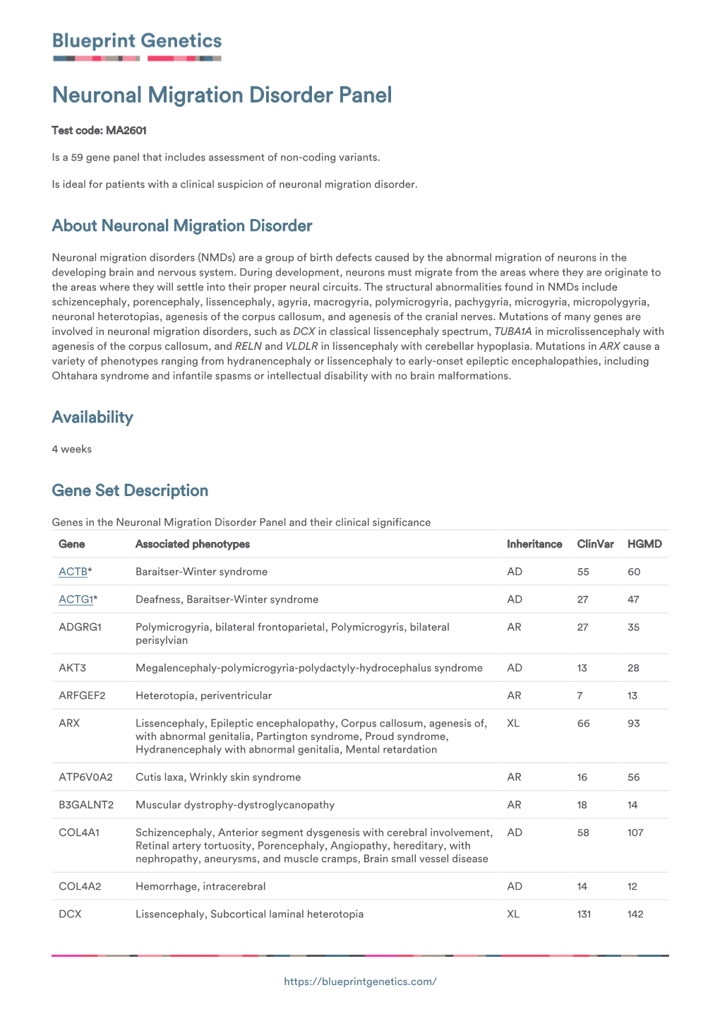 Blueprint Genetics Neuronal Migration Disorder Panel