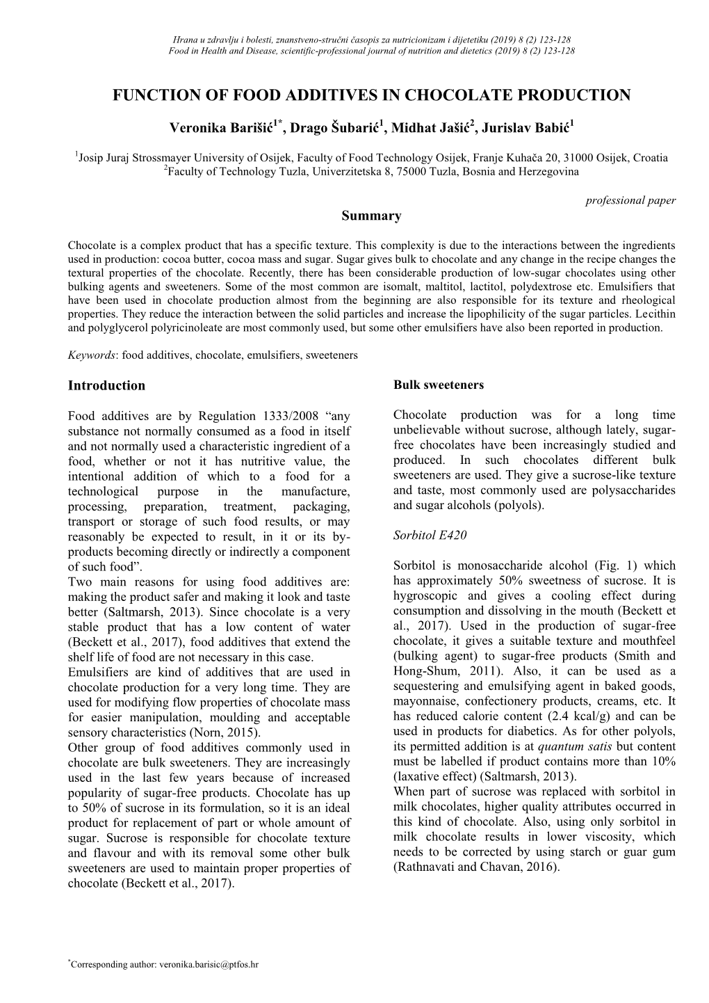 Function of Food Additives in Chocolate Production