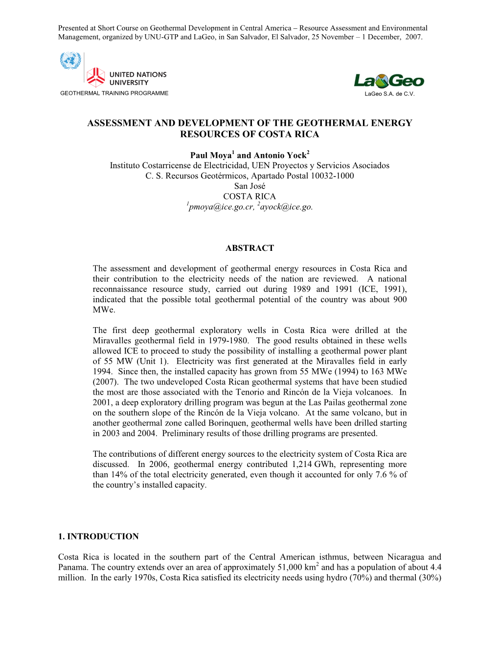 Desarrollo De La Energ A Geot Rmica En Costa Rica Docslib