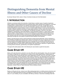 Distinguishing Dementia from Mental Illness and Other Causes of Decline