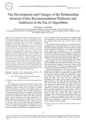The Development and Changes of the Relationship Between Video Recommendation Platforms and Audiences in the Era of Algorithms