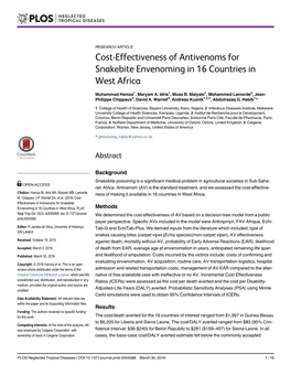 Cost-Effectiveness of Antivenoms for Snakebite Envenoming in 16 Countries in West Africa