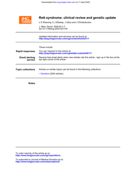 Rett Syndrome: Clinical Review and Genetic Update