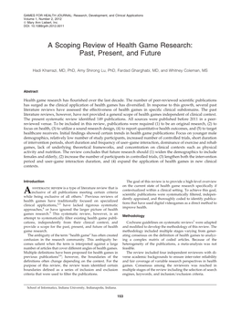 A Scoping Review of Health Game Research: Past, Present, and Future