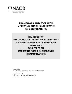 Framework and Tools for Improving Board-Shareowner Communications
