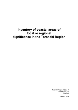 Inventory of Coastal Areas of Local Or Regional Significance in the Taranaki Region