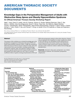 Perioperative Management of Obstructive Sleep Apnea And