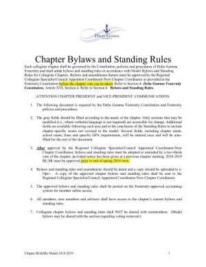 Chapter Bylaws and Standing Rules
