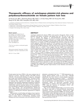 Therapeutic Efficacy of Autologous Platelet-Rich Plasma and Polydeoxyribonucleotide on Female Pattern Hair Loss