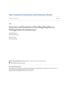Diversity and Evolution of Seedling Baupläne in Perlargonium (Geraniaceae) Cynthia S