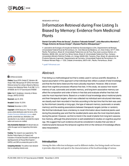 Information Retrieval During Free Listing Is Biased by Memory: Evidence from Medicinal Plants