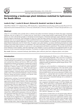 Determining a Landscape Plant Database Matched to Hydrozones for South Africa